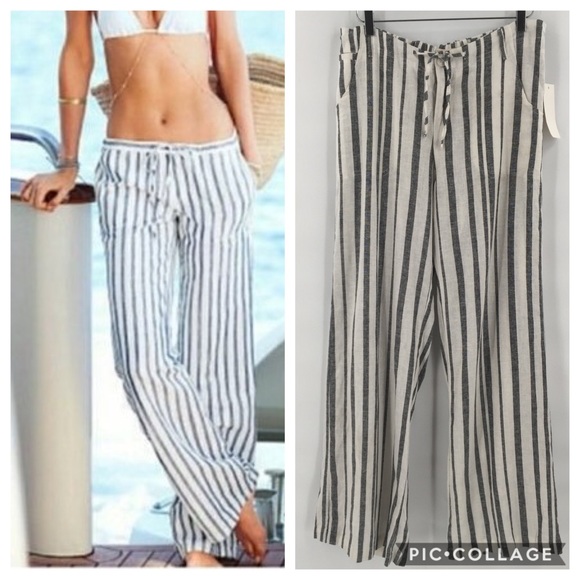 Just Living Pants - NWT Linen Wide Leg Drawstring Beach Palazzo Pants